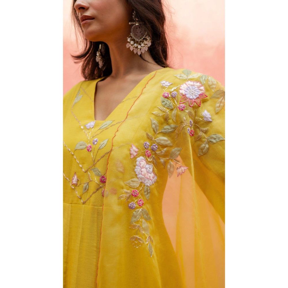 AM by Anita Mittal Pari Yellow Anarkali with Pant and Dupatta