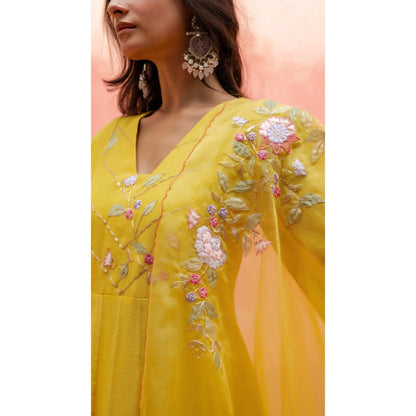 AM by Anita Mittal Pari Yellow Anarkali with Pant and Dupatta