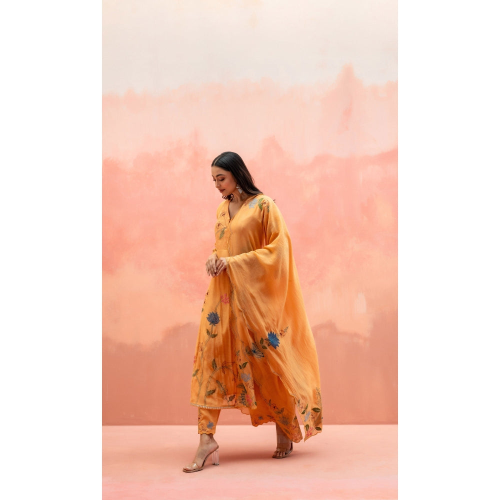 AM by Anita Mittal Falak Orange Anarkali with Pant and Dupatta