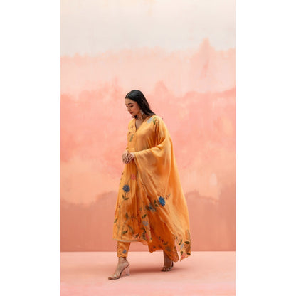 AM by Anita Mittal Falak Orange Anarkali with Pant and Dupatta