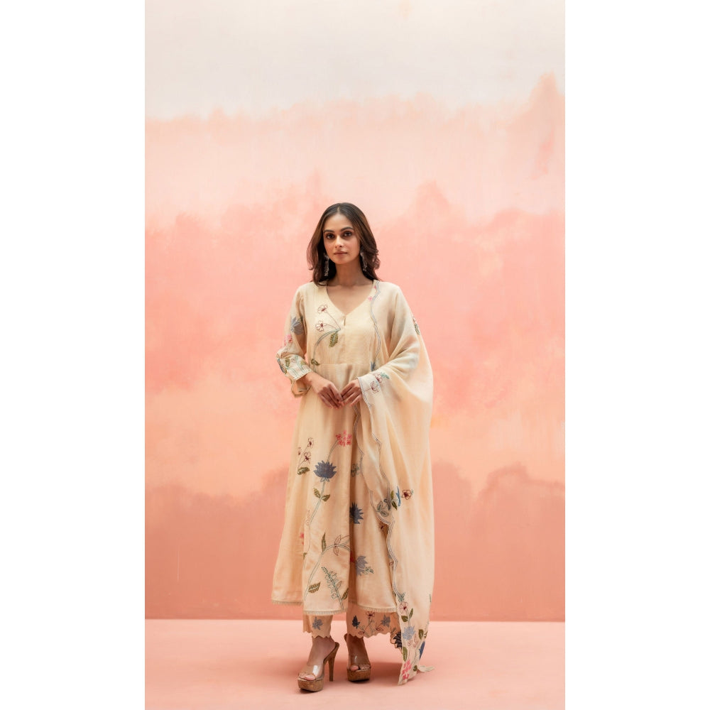 AM by Anita Mittal Falak Beige Anarkali with Pant and Dupatta