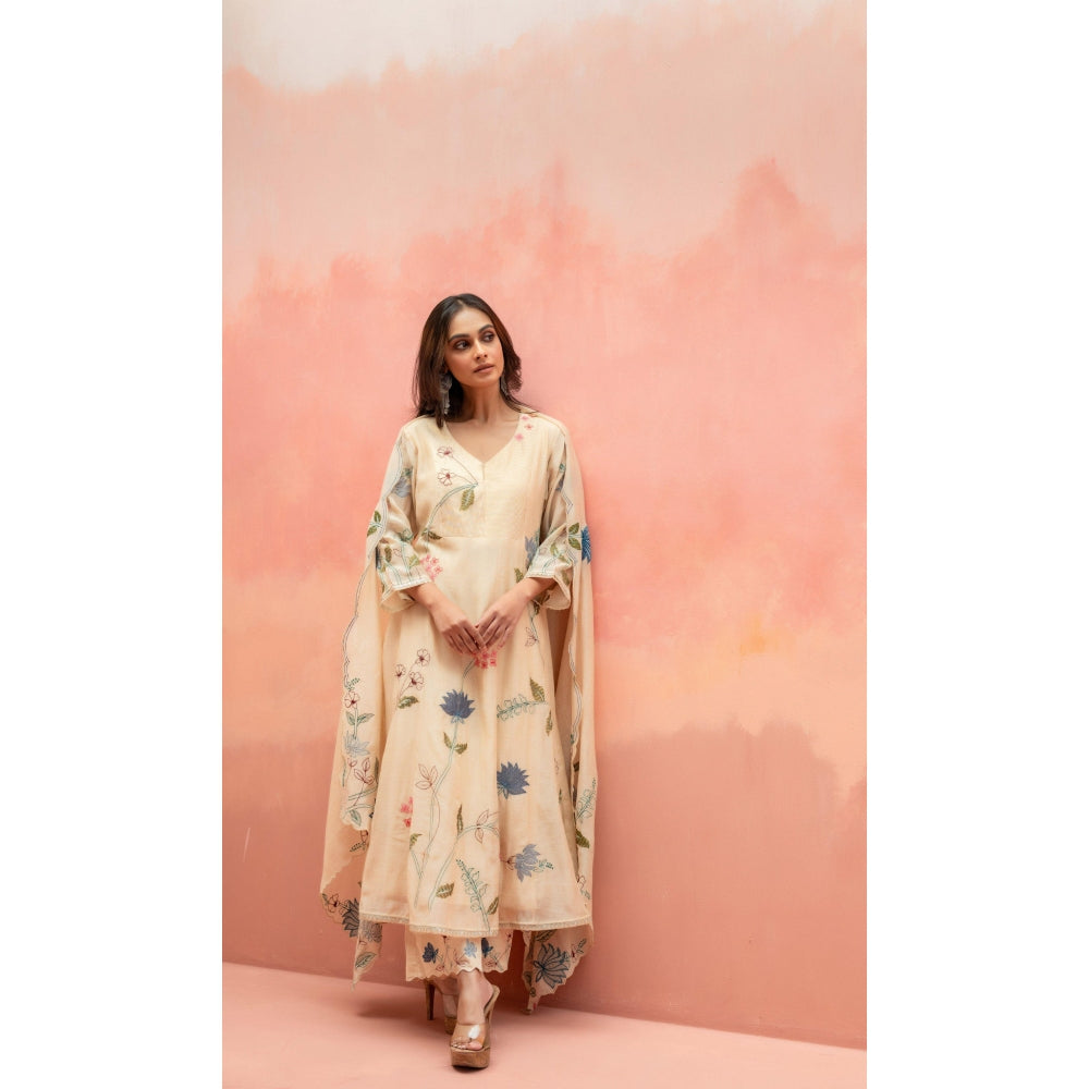 AM by Anita Mittal Falak Beige Anarkali with Pant and Dupatta