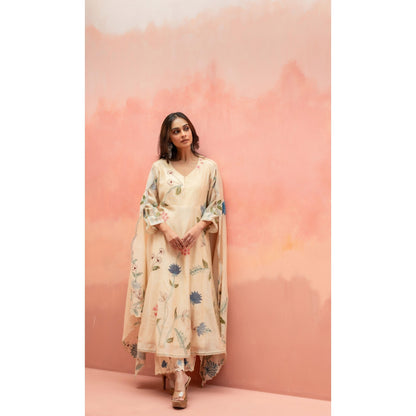 AM by Anita Mittal Falak Beige Anarkali with Pant and Dupatta