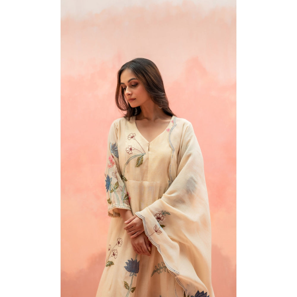 AM by Anita Mittal Falak Beige Anarkali with Pant and Dupatta