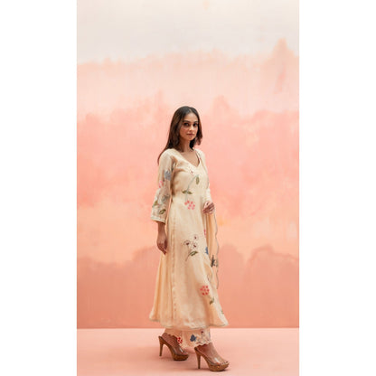AM by Anita Mittal Falak Beige Anarkali with Pant and Dupatta