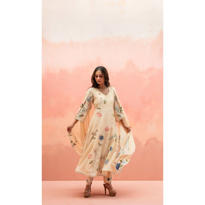 AM by Anita Mittal Falak Beige Anarkali with Pant and Dupatta