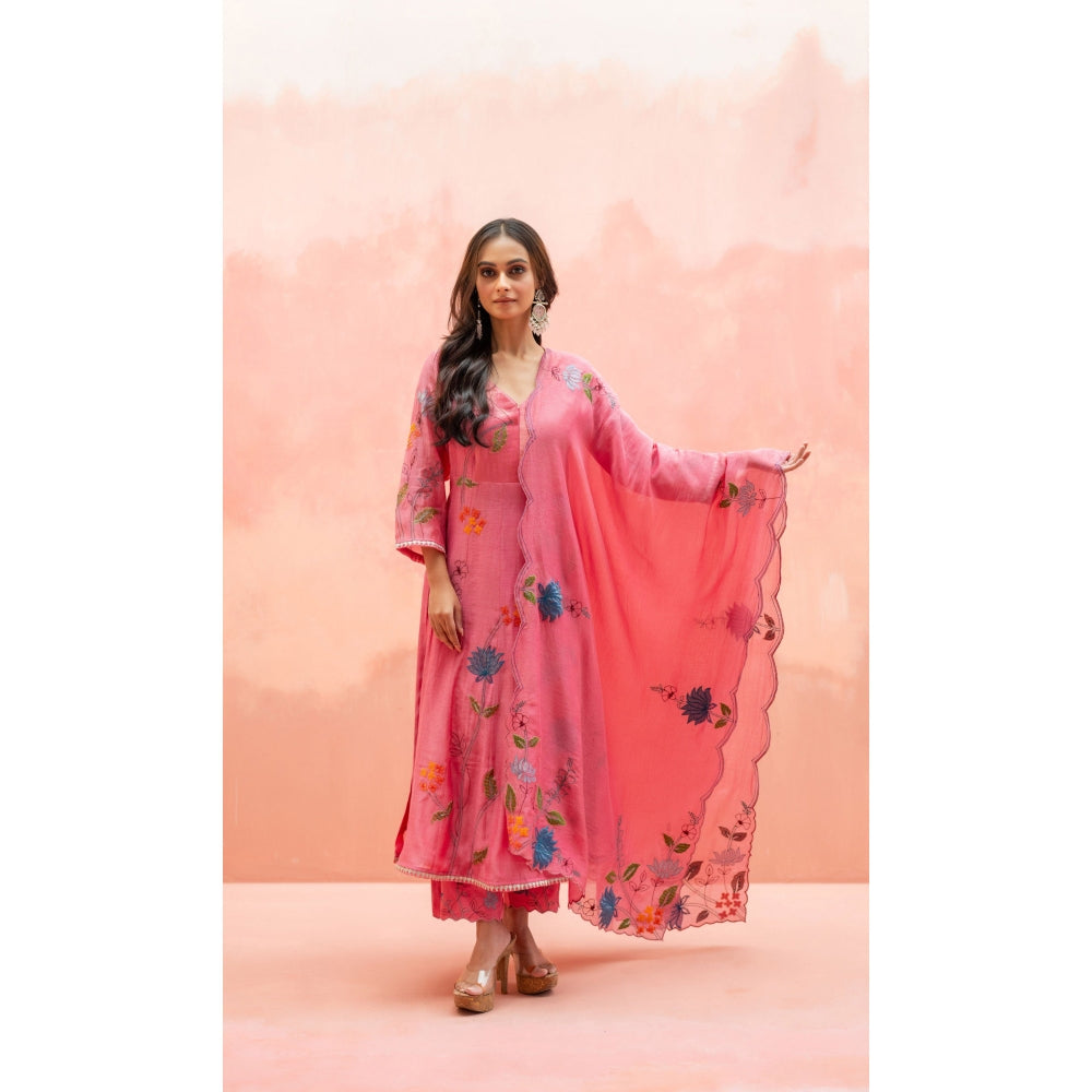 AM by Anita Mittal Falak Coral Anarkali with Pant and Dupatta