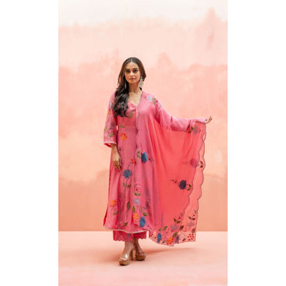 AM by Anita Mittal Falak Coral Anarkali with Pant and Dupatta