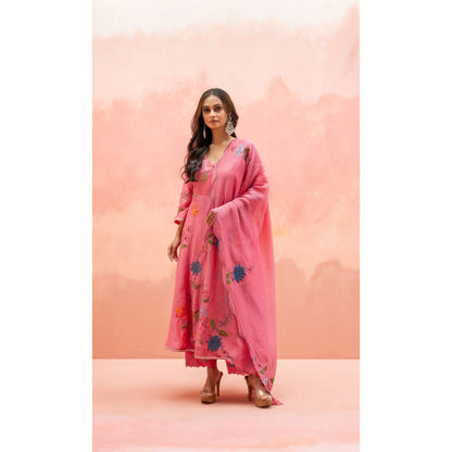 AM by Anita Mittal Falak Coral Anarkali with Pant and Dupatta