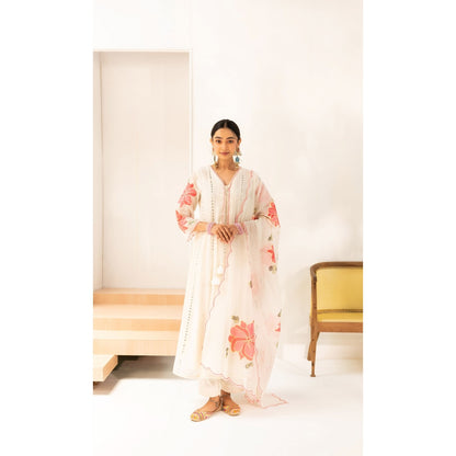 AM by Anita Mittal Zoya Off White Anarkali with Pant and Dupatta