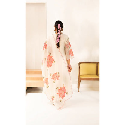 AM by Anita Mittal Zoya Off White Anarkali with Pant and Dupatta