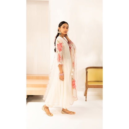 AM by Anita Mittal Zoya Off White Anarkali with Pant and Dupatta