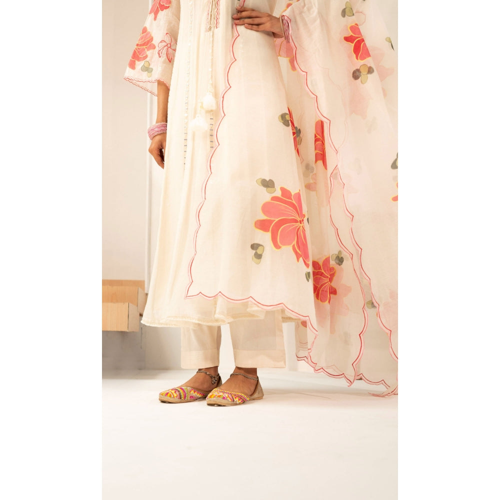 AM by Anita Mittal Zoya Off White Anarkali with Pant and Dupatta