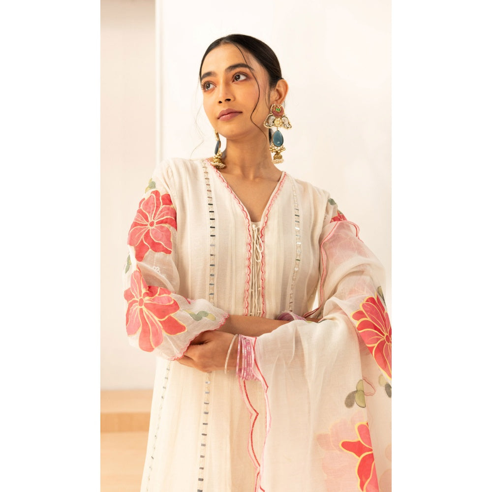 AM by Anita Mittal Zoya Off White Anarkali with Pant and Dupatta