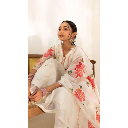 AM by Anita Mittal Zoya Off White Anarkali with Pant and Dupatta