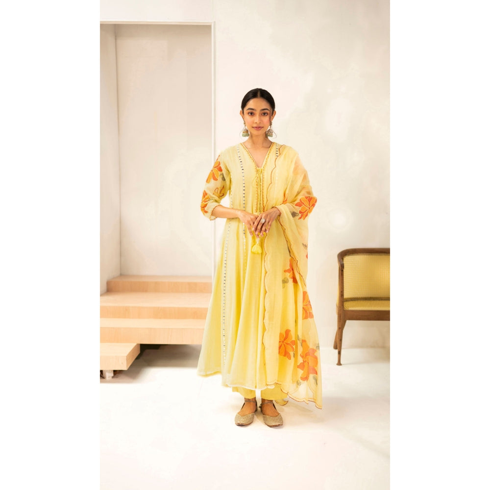 AM by Anita Mittal Zoya Yellow Anarkali with Pant and Dupatta