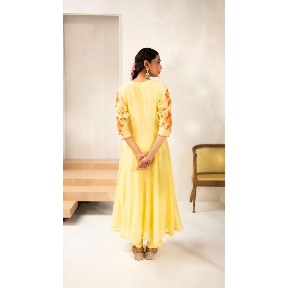 AM by Anita Mittal Zoya Yellow Anarkali with Pant and Dupatta