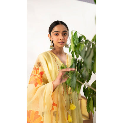 AM by Anita Mittal Zoya Yellow Anarkali with Pant and Dupatta