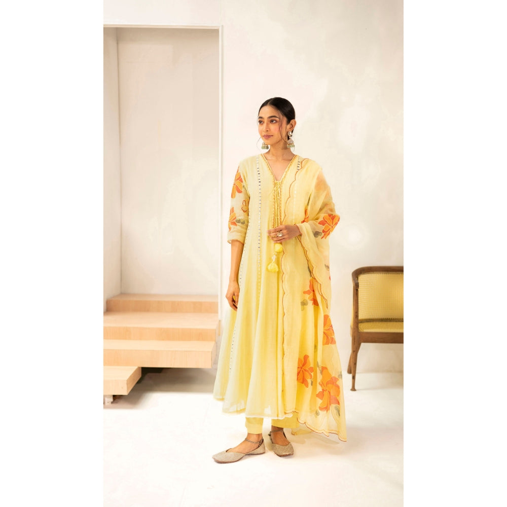AM by Anita Mittal Zoya Yellow Anarkali with Pant and Dupatta