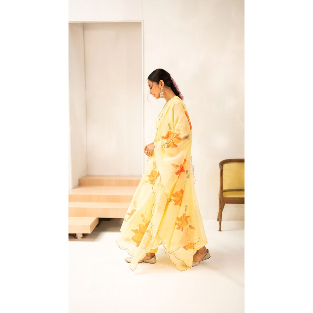 AM by Anita Mittal Zoya Yellow Anarkali with Pant and Dupatta