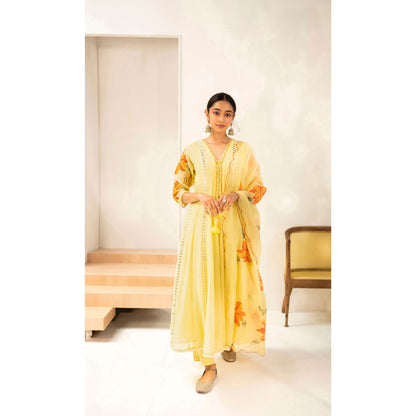 AM by Anita Mittal Zoya Yellow Anarkali with Pant and Dupatta