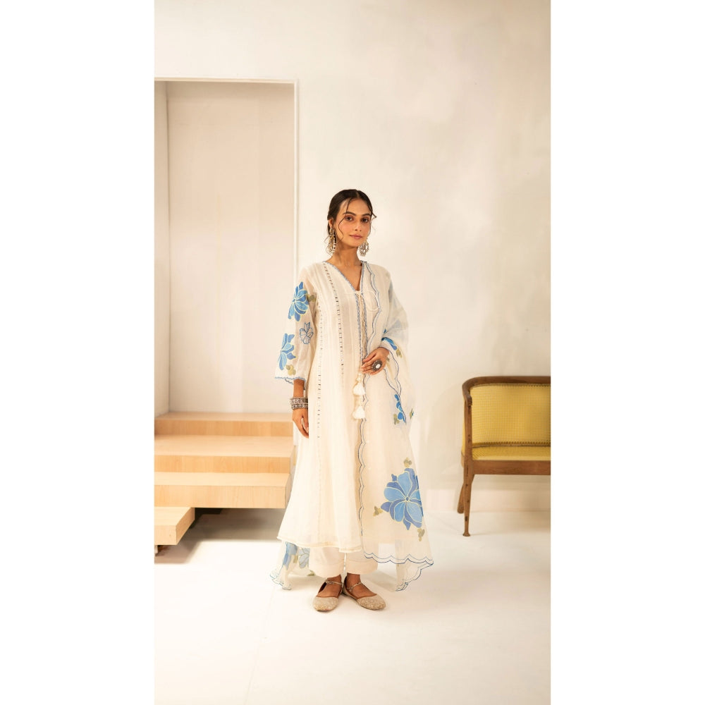AM by Anita Mittal Zoya Off White Anarkali with Pant and Dupatta