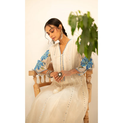 AM by Anita Mittal Zoya Off White Anarkali with Pant and Dupatta