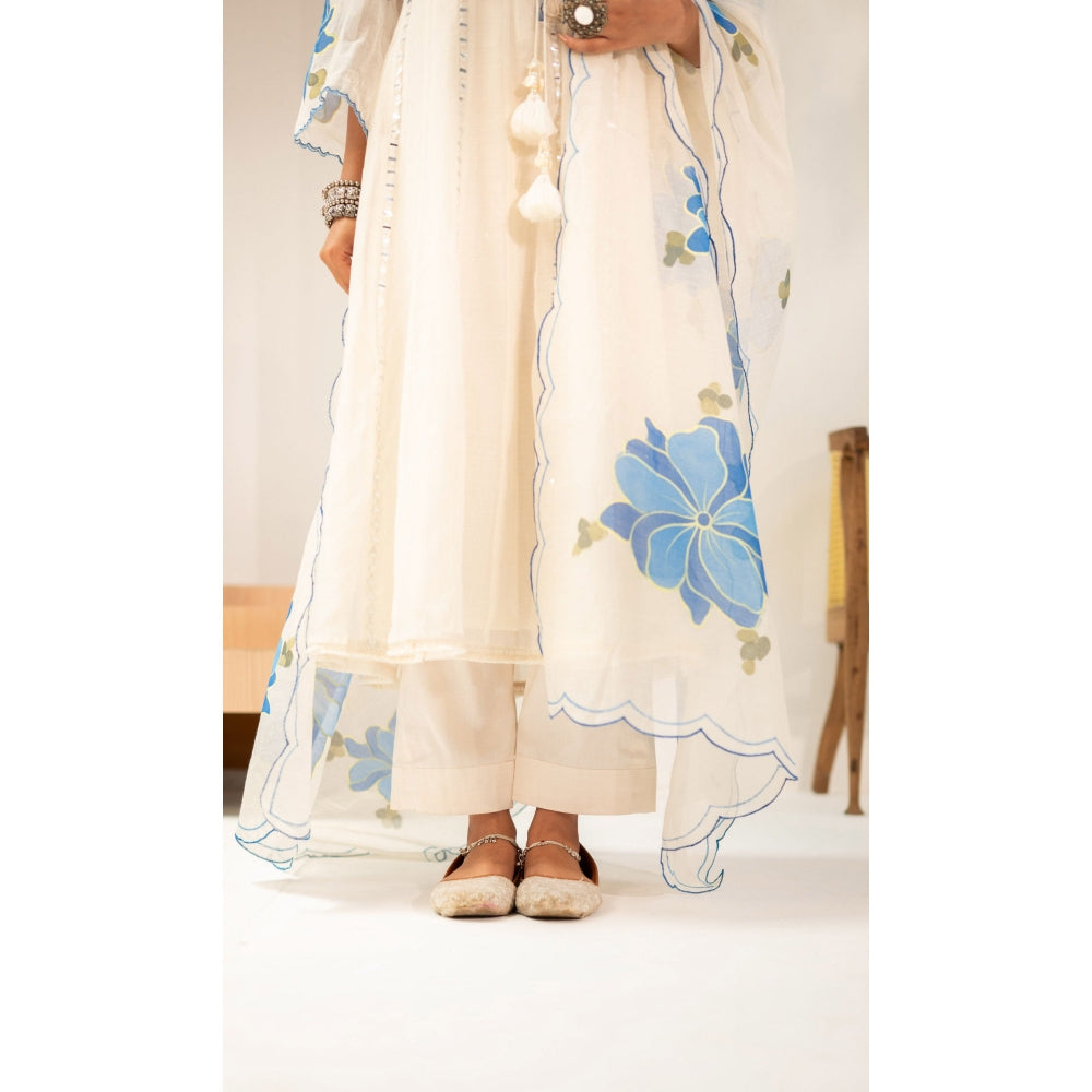 AM by Anita Mittal Zoya Off White Anarkali with Pant and Dupatta