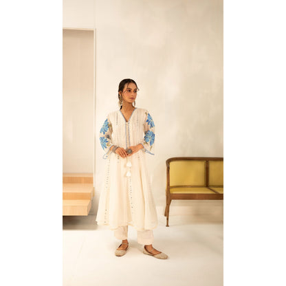 AM by Anita Mittal Zoya Off White Anarkali with Pant and Dupatta