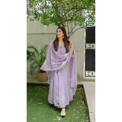 AM by Anita Mittal Zara Lavender Anarkali with Pant and Dupatta
