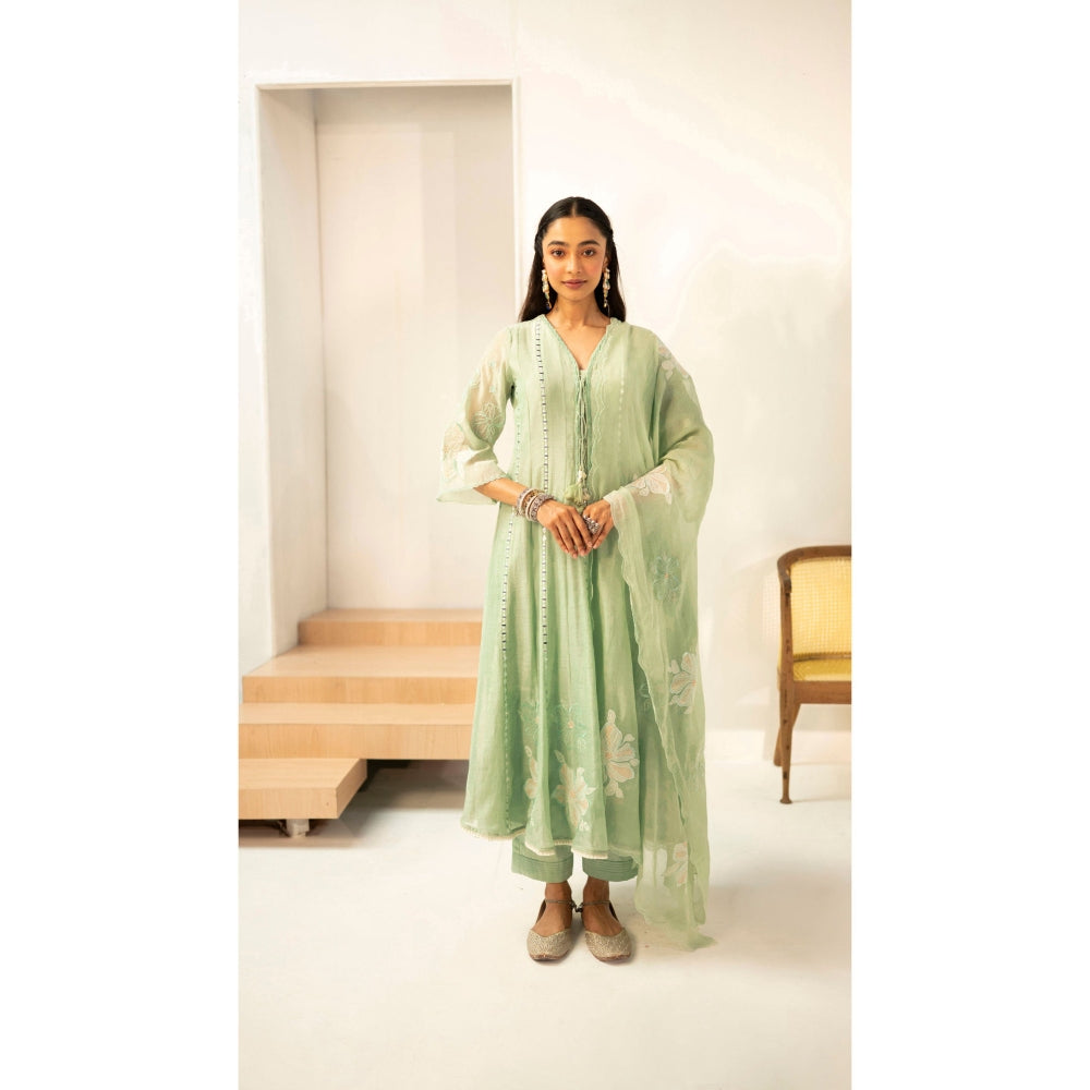 AM by Anita Mittal Zara Green Anarkali with Pant and Dupatta