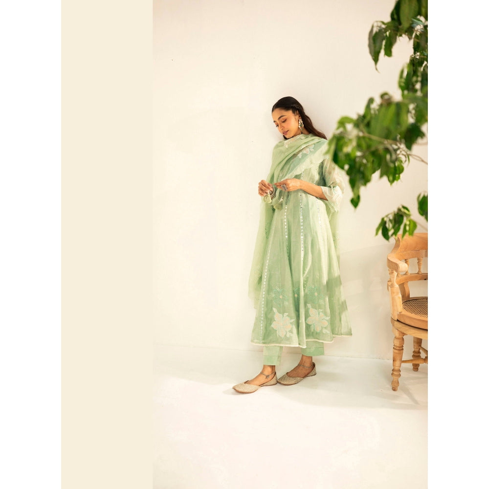 AM by Anita Mittal Zara Green Anarkali with Pant and Dupatta