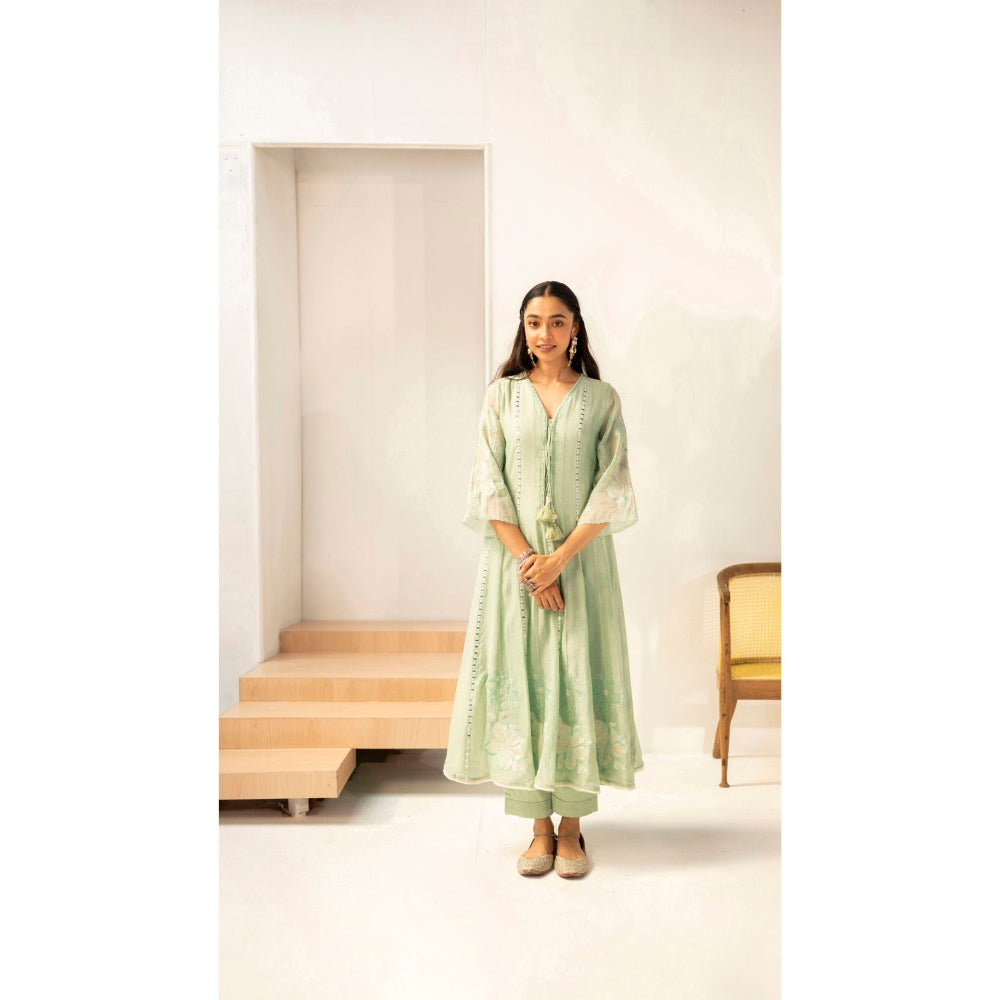 AM by Anita Mittal Zara Green Anarkali with Pant and Dupatta
