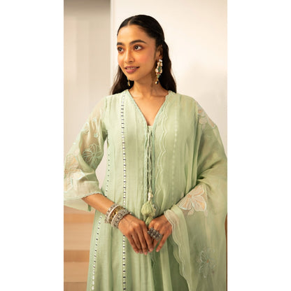 AM by Anita Mittal Zara Green Anarkali with Pant and Dupatta