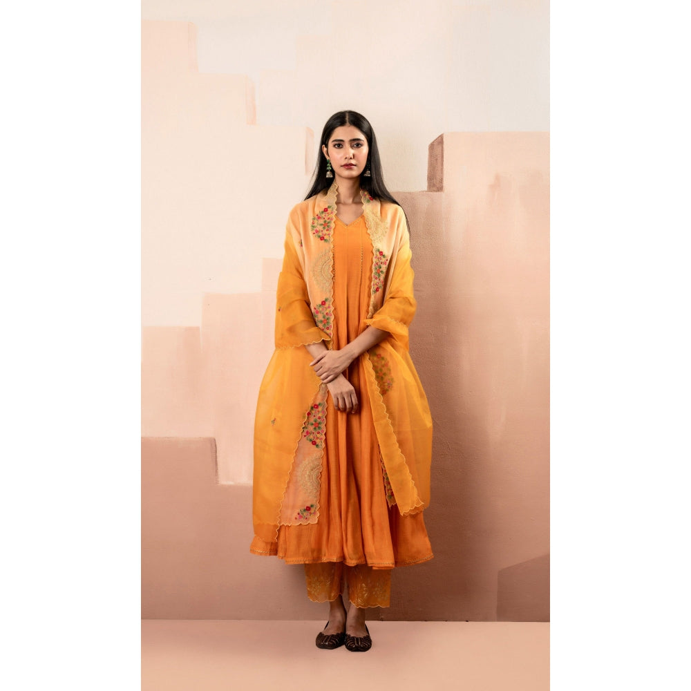 AM by Anita Mittal Ruhani Orange Anarkali with Pant and Dupatta