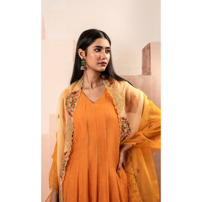 AM by Anita Mittal Ruhani Orange Anarkali with Pant and Dupatta