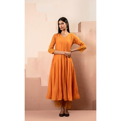 AM by Anita Mittal Ruhani Orange Anarkali with Pant and Dupatta