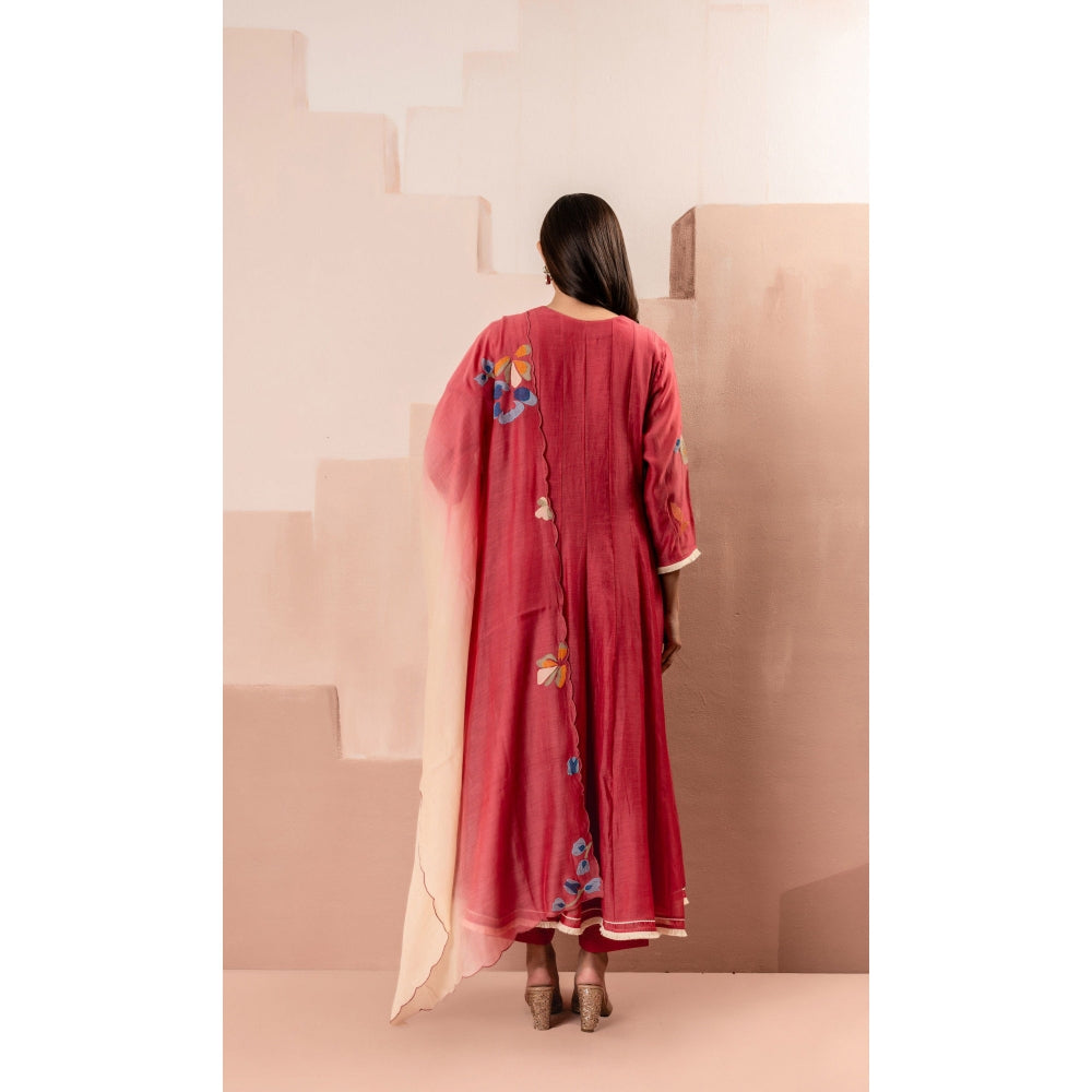 AM by Anita Mittal Frida Red Anarkali with Pant and Dupatta