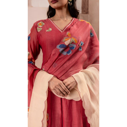 AM by Anita Mittal Frida Red Anarkali with Pant and Dupatta