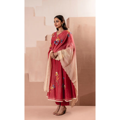 AM by Anita Mittal Frida Red Anarkali with Pant and Dupatta