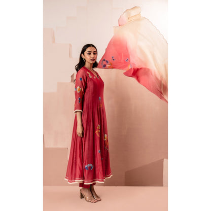AM by Anita Mittal Frida Red Anarkali with Pant and Dupatta