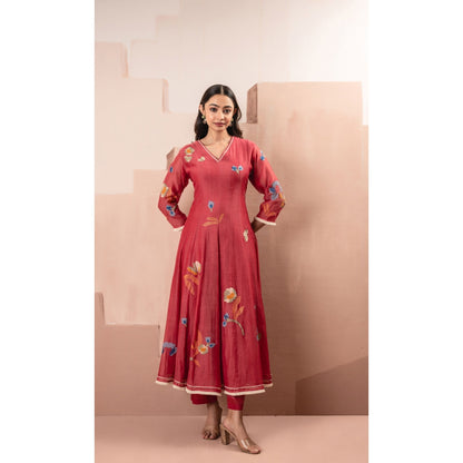 AM by Anita Mittal Frida Red Anarkali with Pant and Dupatta