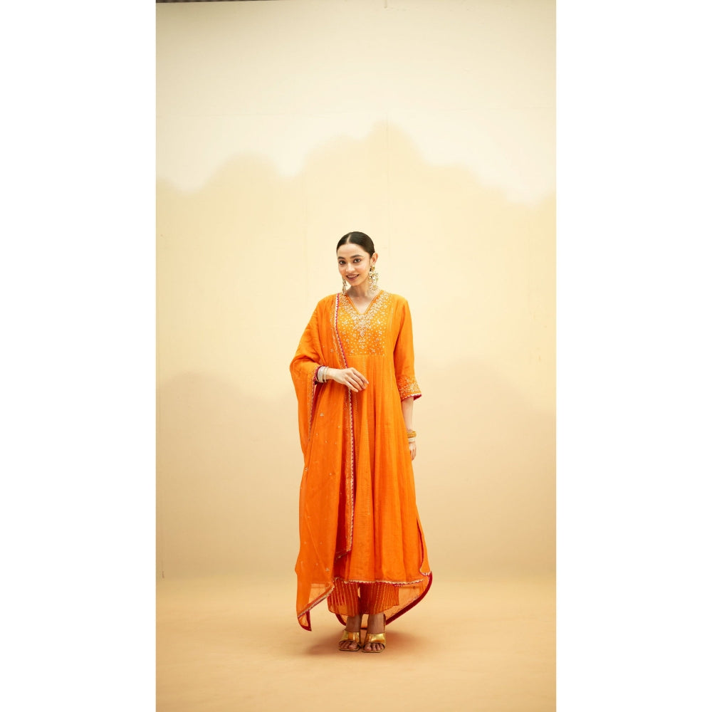AM by Anita Mittal Taarini Orange Kurta with Pant and Dupatta