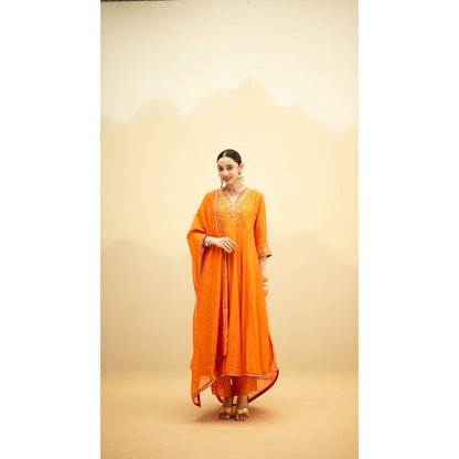 AM by Anita Mittal Taarini Orange Kurta with Pant and Dupatta
