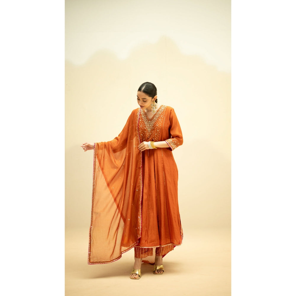 AM by Anita Mittal Taarini Orange Kurta with Pant and Dupatta