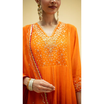 AM by Anita Mittal Taarini Orange Kurta with Pant and Dupatta