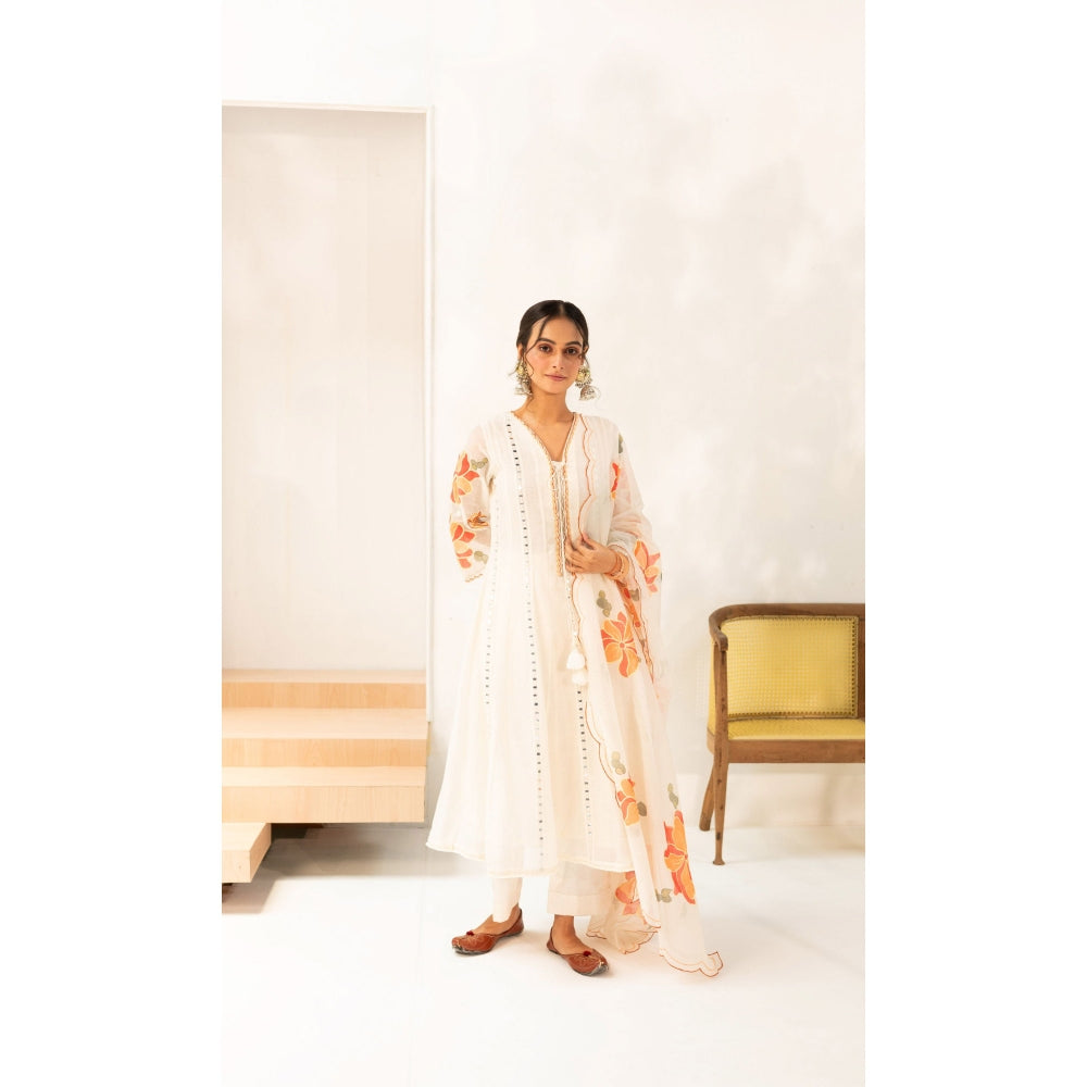 AM by Anita Mittal Zoya Off White Anarkali with Pant and Dupatta