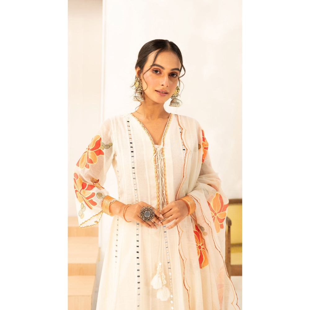 AM by Anita Mittal Zoya Off White Anarkali with Pant and Dupatta