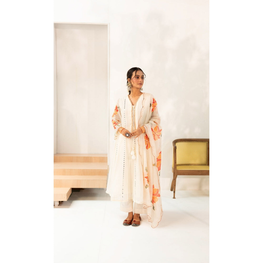 AM by Anita Mittal Zoya Off White Anarkali with Pant and Dupatta