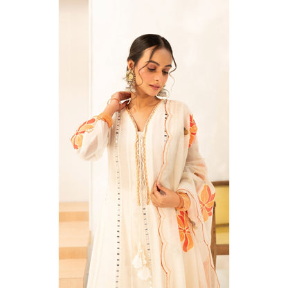 AM by Anita Mittal Zoya Off White Anarkali with Pant and Dupatta